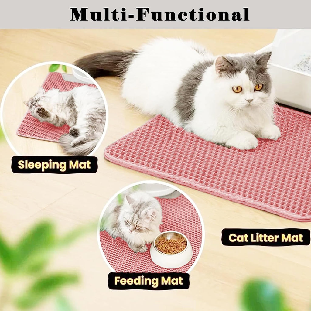 Cat Litter Mat, Honeycomb Double Layer Cat Litter Trapping Mat, Waterproof Urine Proof Non-Slip, Scatter Control, Less Waste, Easier to Clean, Pink, 24" X 18"