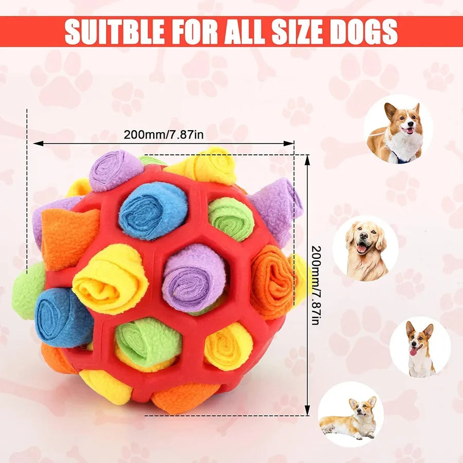 Fleece folds on dog snuffle ball for scent work