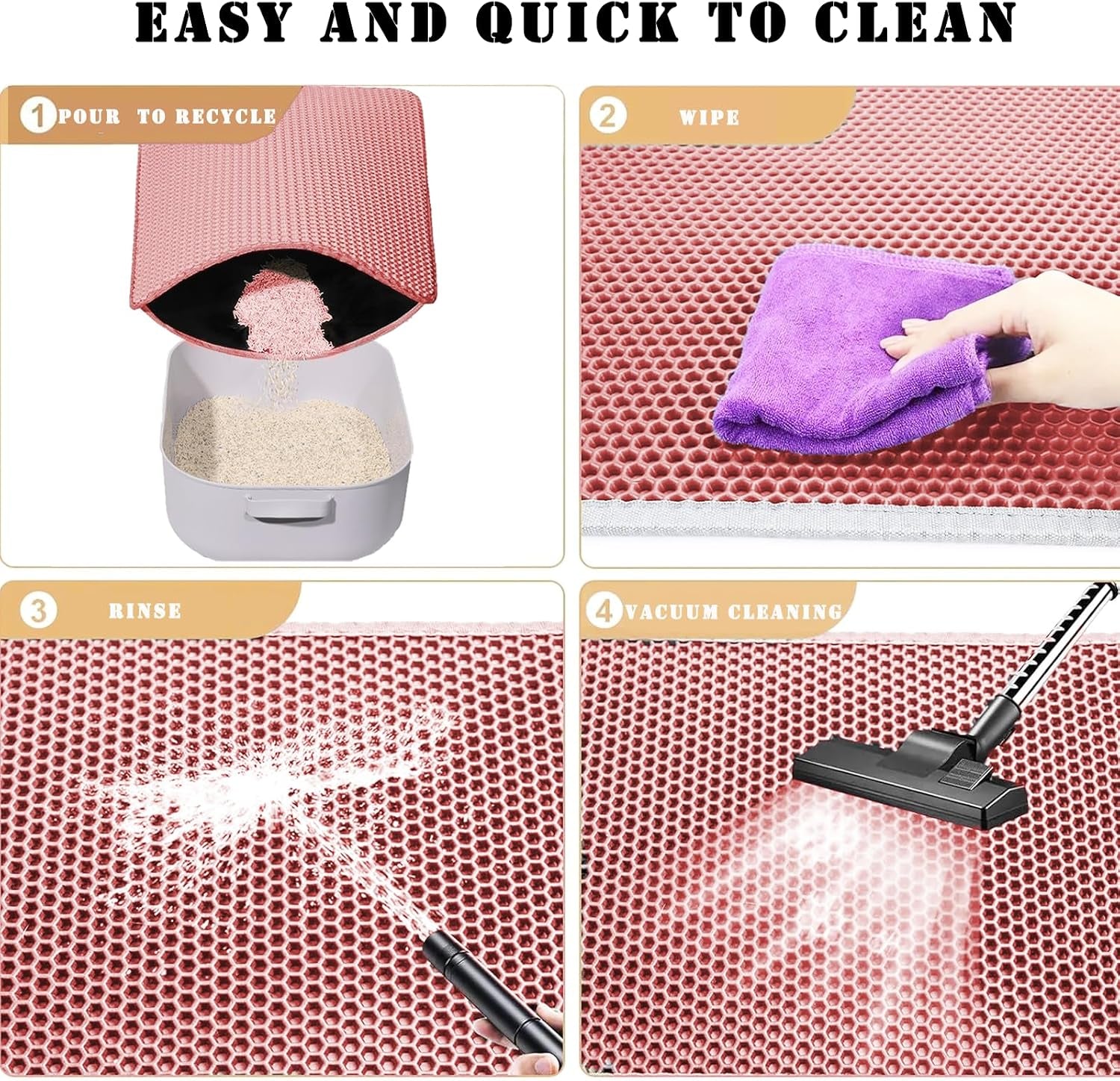 Cat Litter Mat, Honeycomb Double Layer Cat Litter Trapping Mat, Waterproof Urine Proof Non-Slip, Scatter Control, Less Waste, Easier to Clean, Pink, 24" X 18"