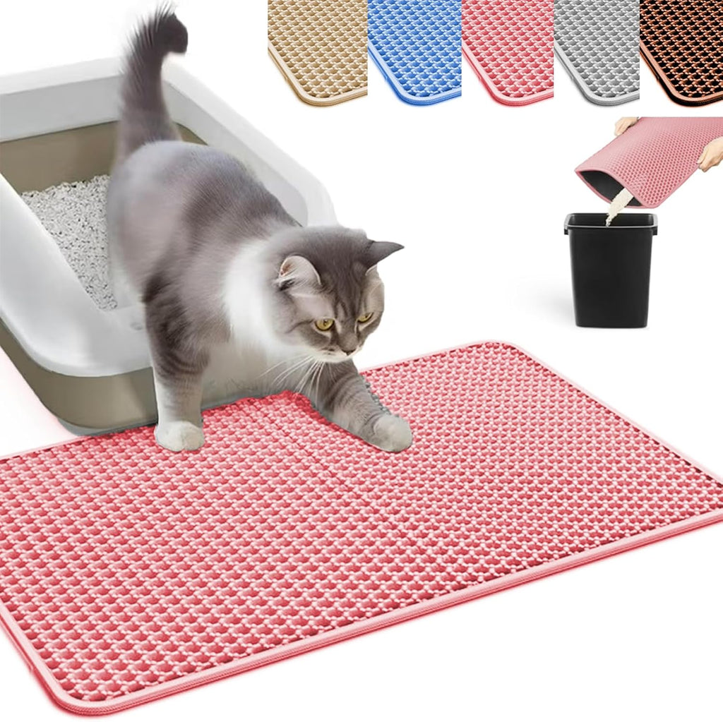 Cat Litter Mat, Honeycomb Double Layer Cat Litter Trapping Mat, Waterproof Urine Proof Non-Slip, Scatter Control, Less Waste, Easier to Clean, Pink, 24" X 18"