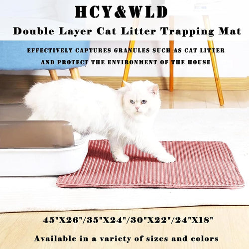 Cat Litter Mat, Honeycomb Double Layer Cat Litter Trapping Mat, Waterproof Urine Proof Non-Slip, Scatter Control, Less Waste, Easier to Clean, Pink, 24" X 18"