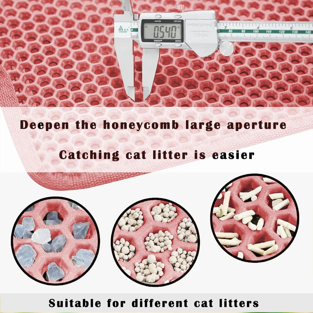 Cat Litter Mat, Honeycomb Double Layer Cat Litter Trapping Mat, Waterproof Urine Proof Non-Slip, Scatter Control, Less Waste, Easier to Clean, Pink, 24" X 18"