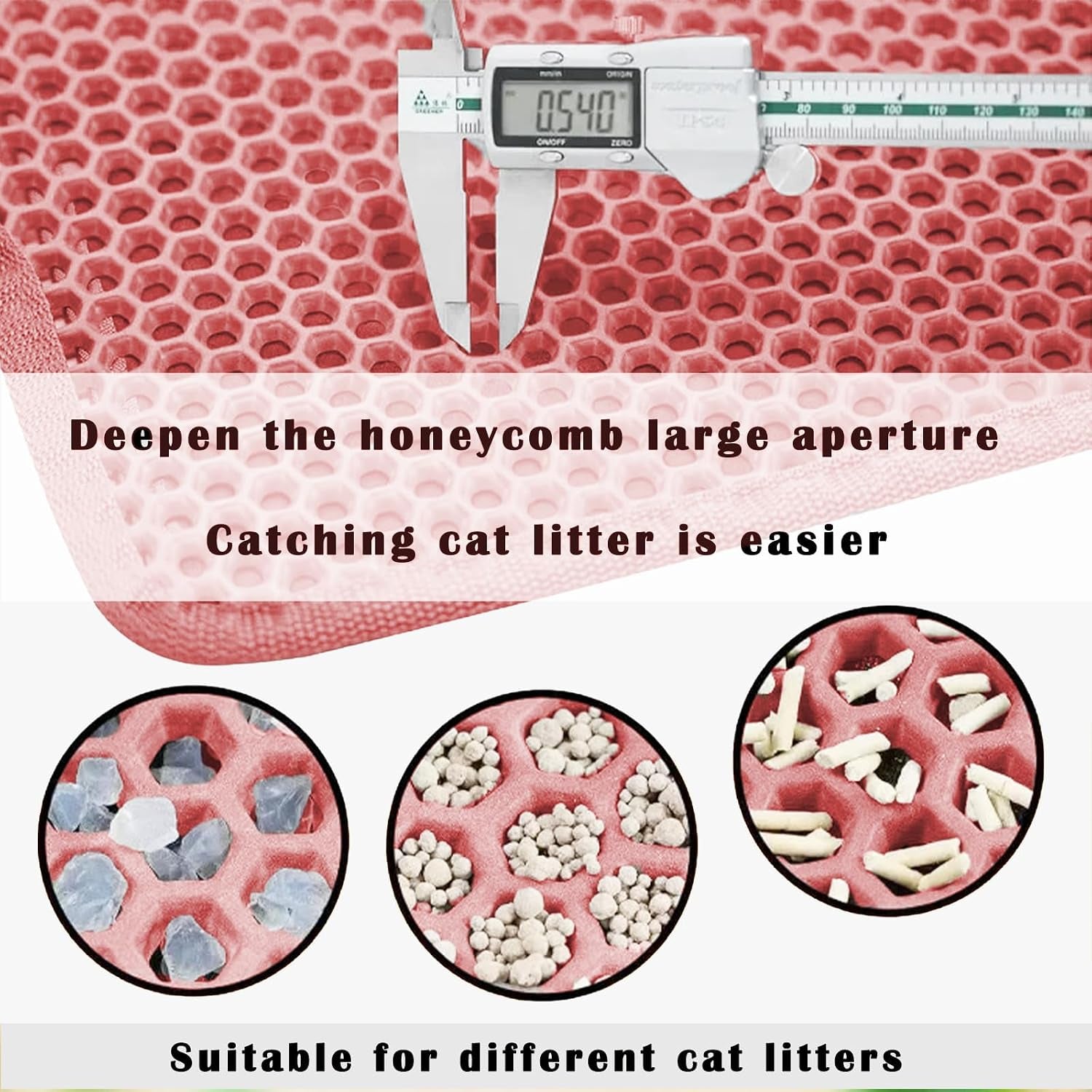 Cat Litter Mat, Honeycomb Double Layer Cat Litter Trapping Mat, Waterproof Urine Proof Non-Slip, Scatter Control, Less Waste, Easier to Clean, Pink, 24" X 18"