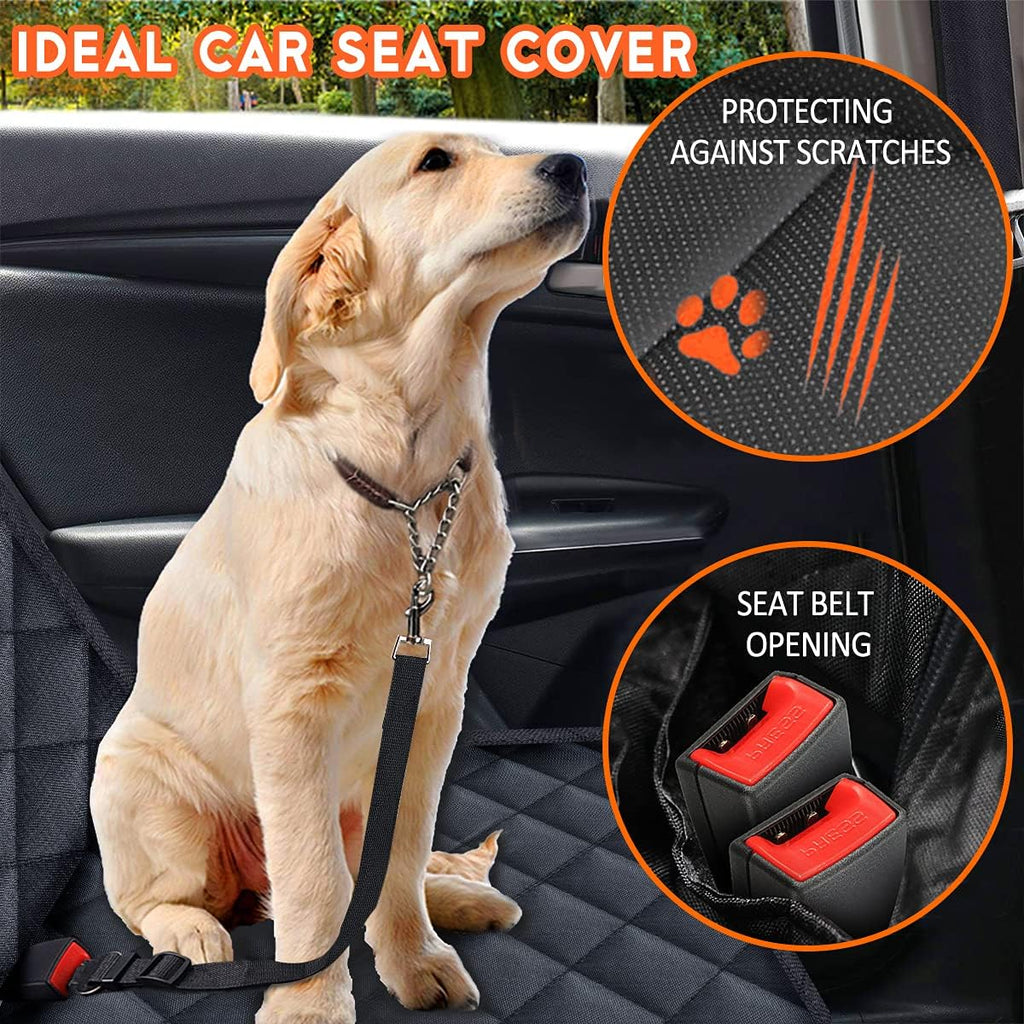 Rear seat protector for dogs with waterproof black fabric and bench coverage