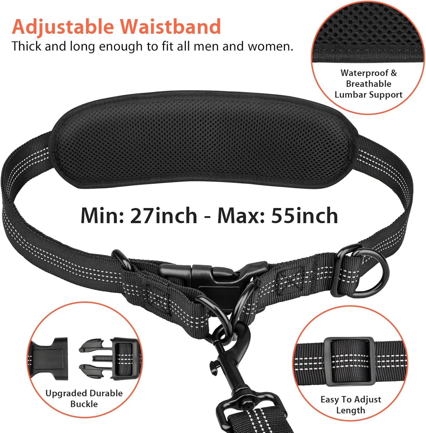 Dog walking leash with reflective stitching and pouch
