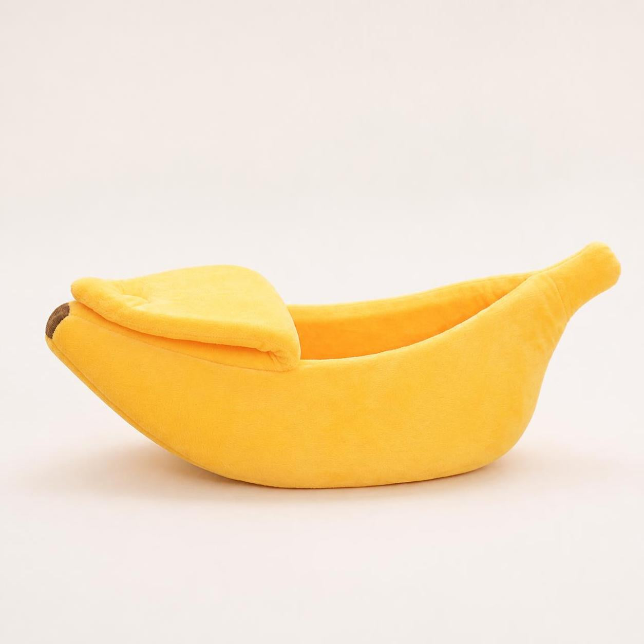 BananaNap yellow plush banana cat bed side profile