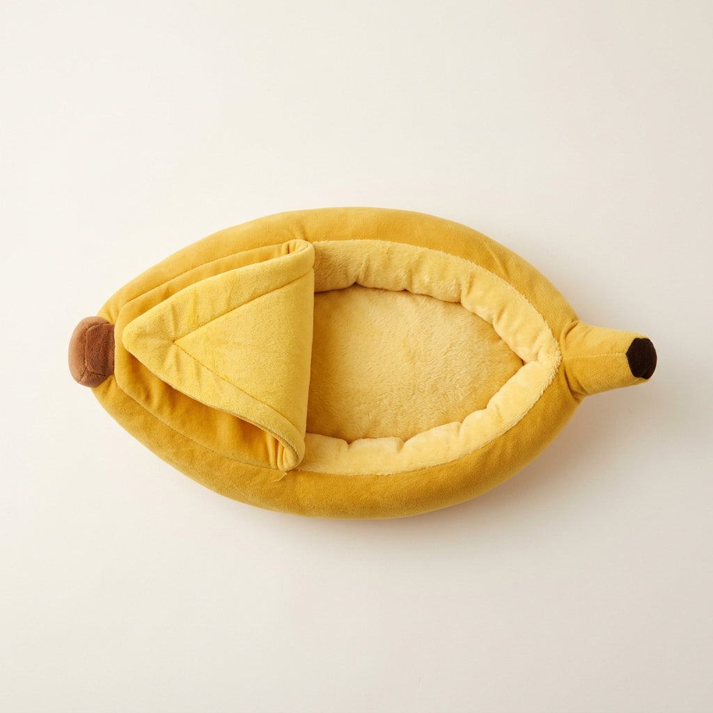 BananaNap plush cat bed overhead view showing open sleeping basin