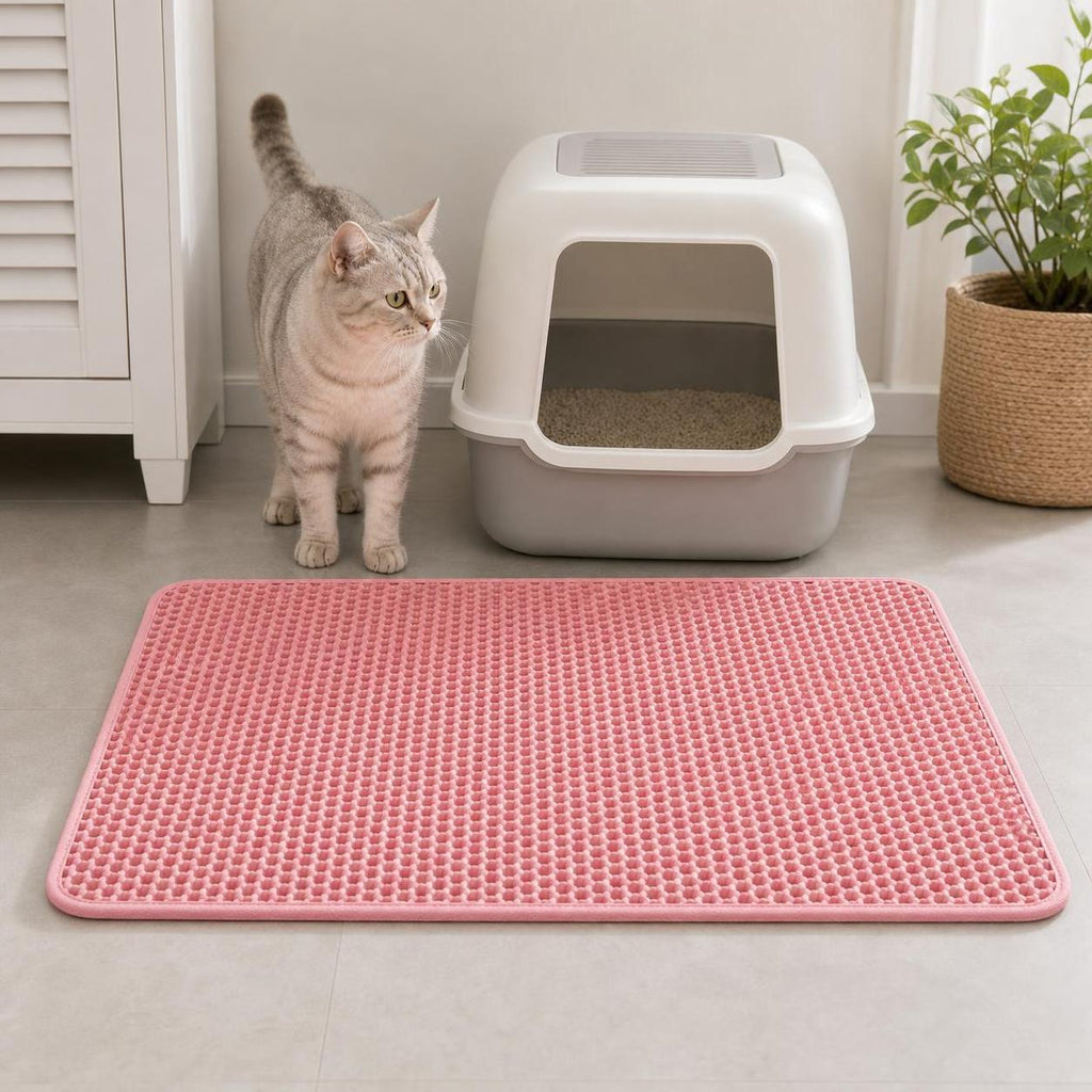 CleanStep pink litter mat in a clean home litter area