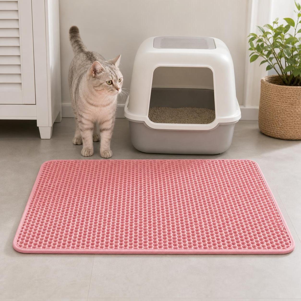 CleanStep pink litter mat in a clean home litter area