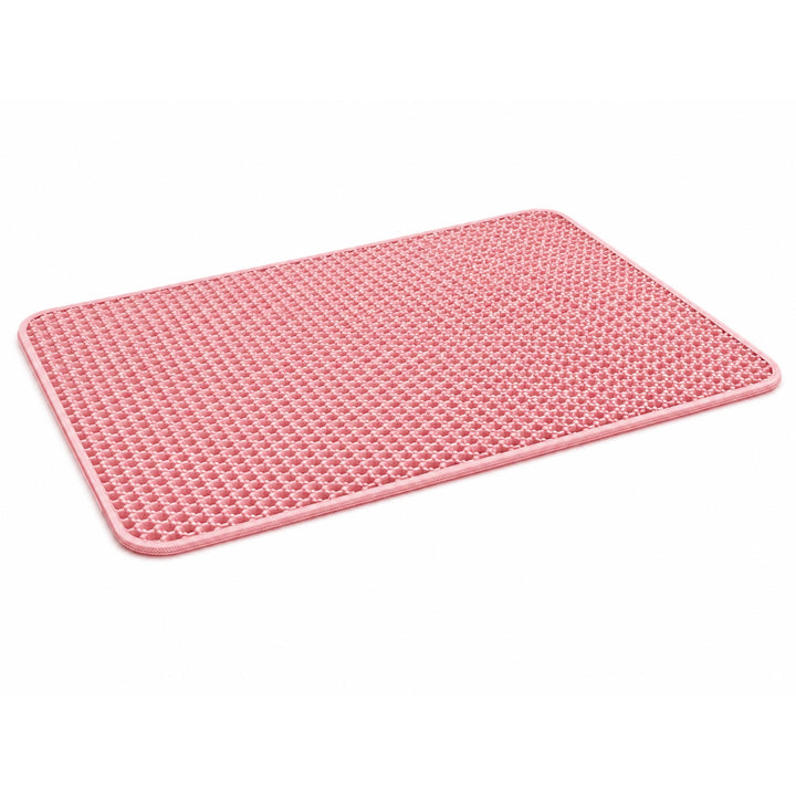Wag Cabin CleanStep pink honeycomb cat litter mat on white background