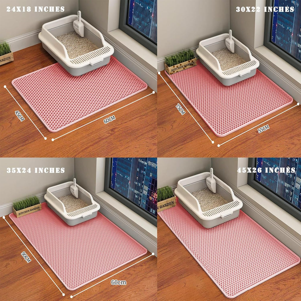 Cat Litter Mat, Honeycomb Double Layer Cat Litter Trapping Mat, Waterproof Urine Proof Non-Slip, Scatter Control, Less Waste, Easier to Clean, Pink, 24" X 18"