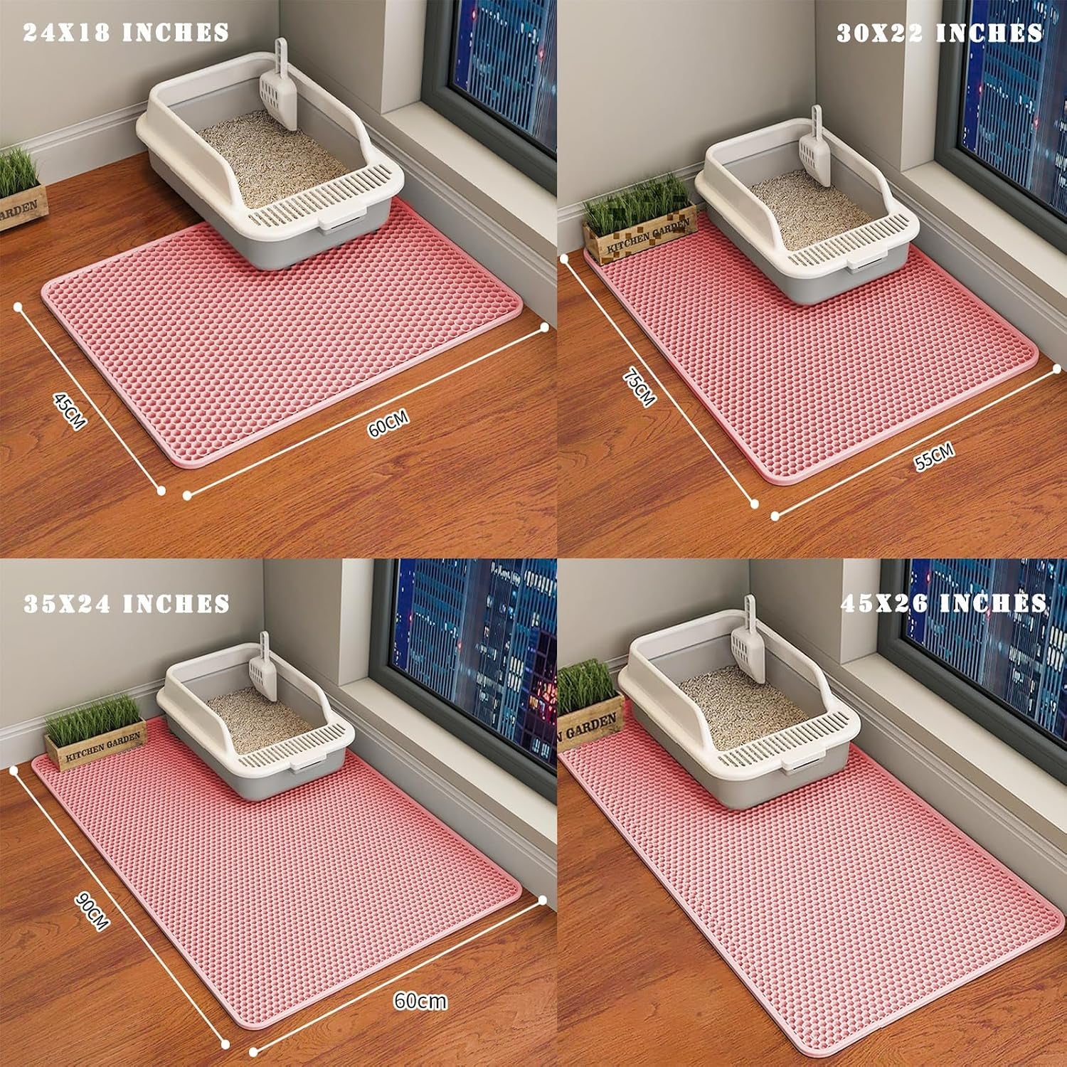 Cat Litter Mat, Honeycomb Double Layer Cat Litter Trapping Mat, Waterproof Urine Proof Non-Slip, Scatter Control, Less Waste, Easier to Clean, Pink, 24" X 18"