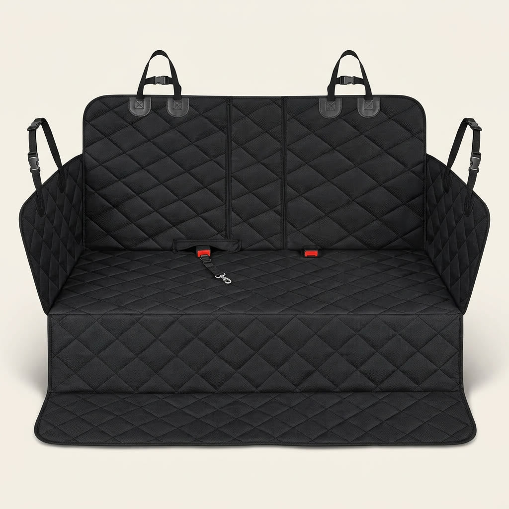 Wag Cabin RoadShield black waterproof dog car seat cover on a clean plain background