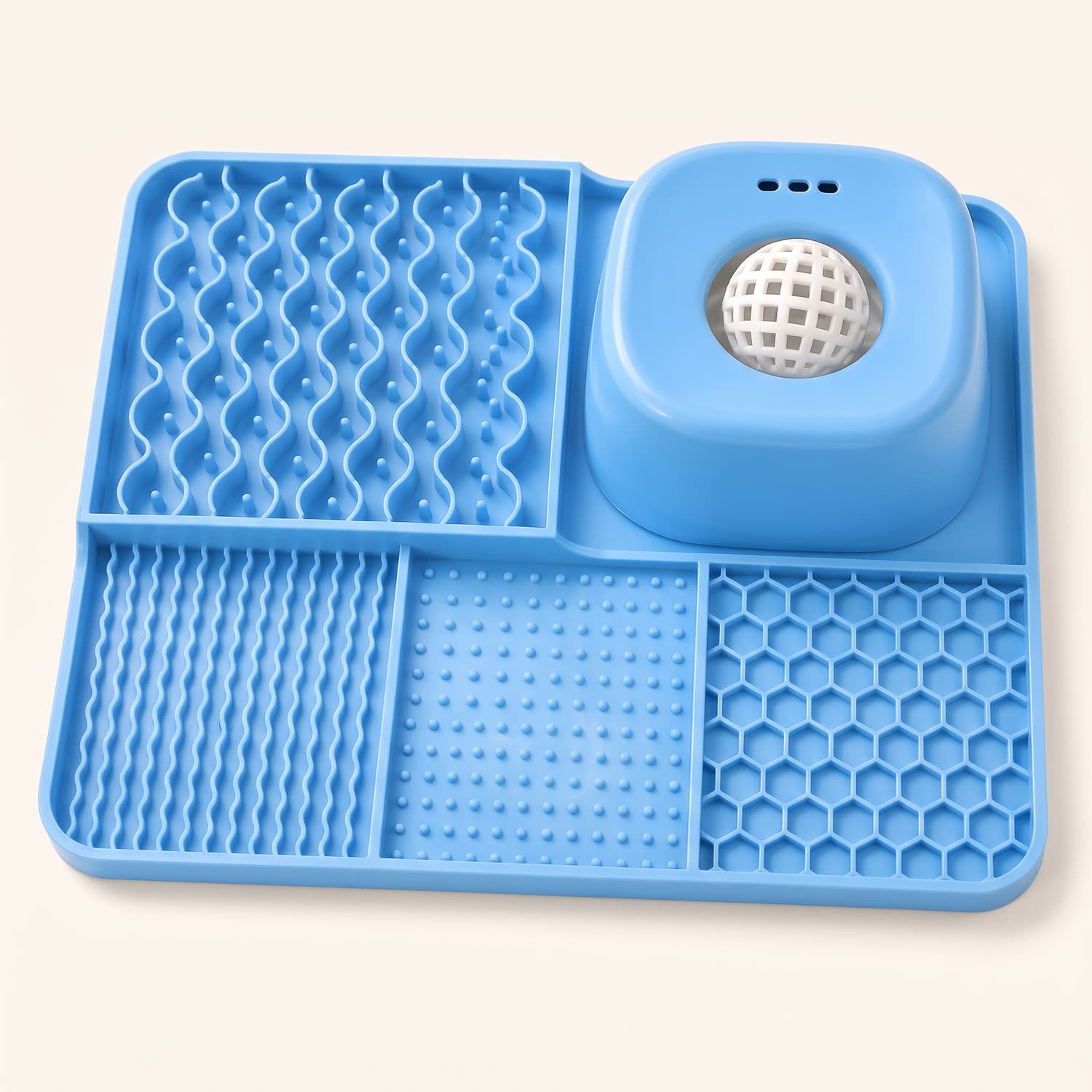 Wag Cabin SlowMunch blue lick mat and slow feeder tray empty product view