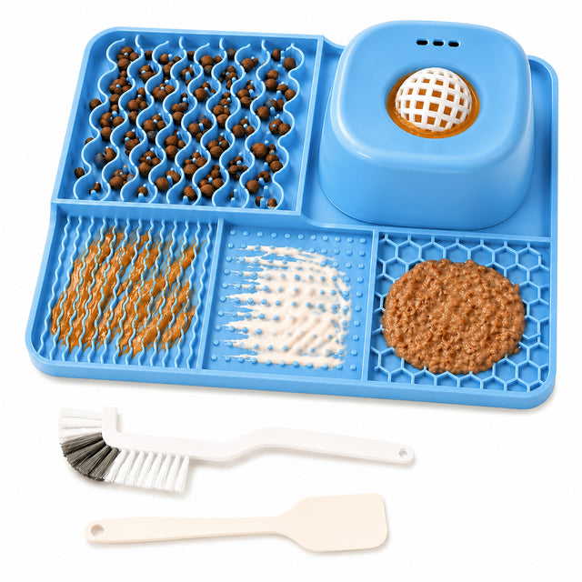 Wag Cabin SlowMunch blue lick mat and slow feeder bowl set