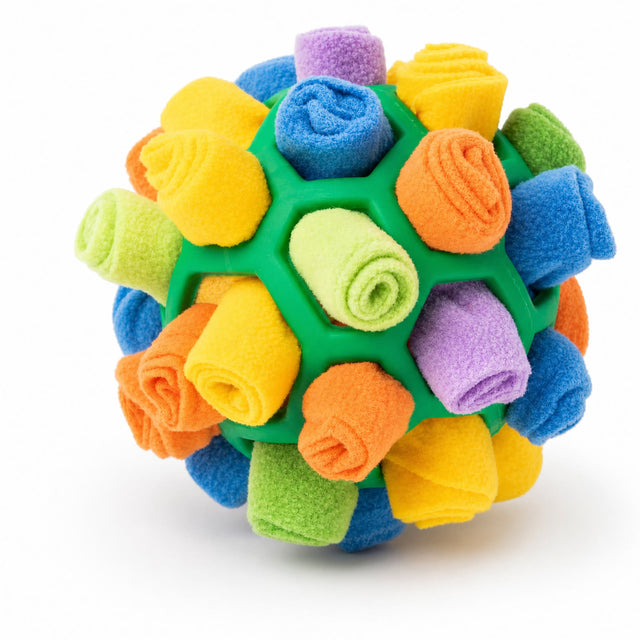 Wag Cabin SniffQuest green dog snuffle ball on white background