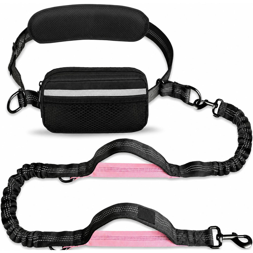 Wag Cabin TrailLoop pink and black hands-free dog leash on white background