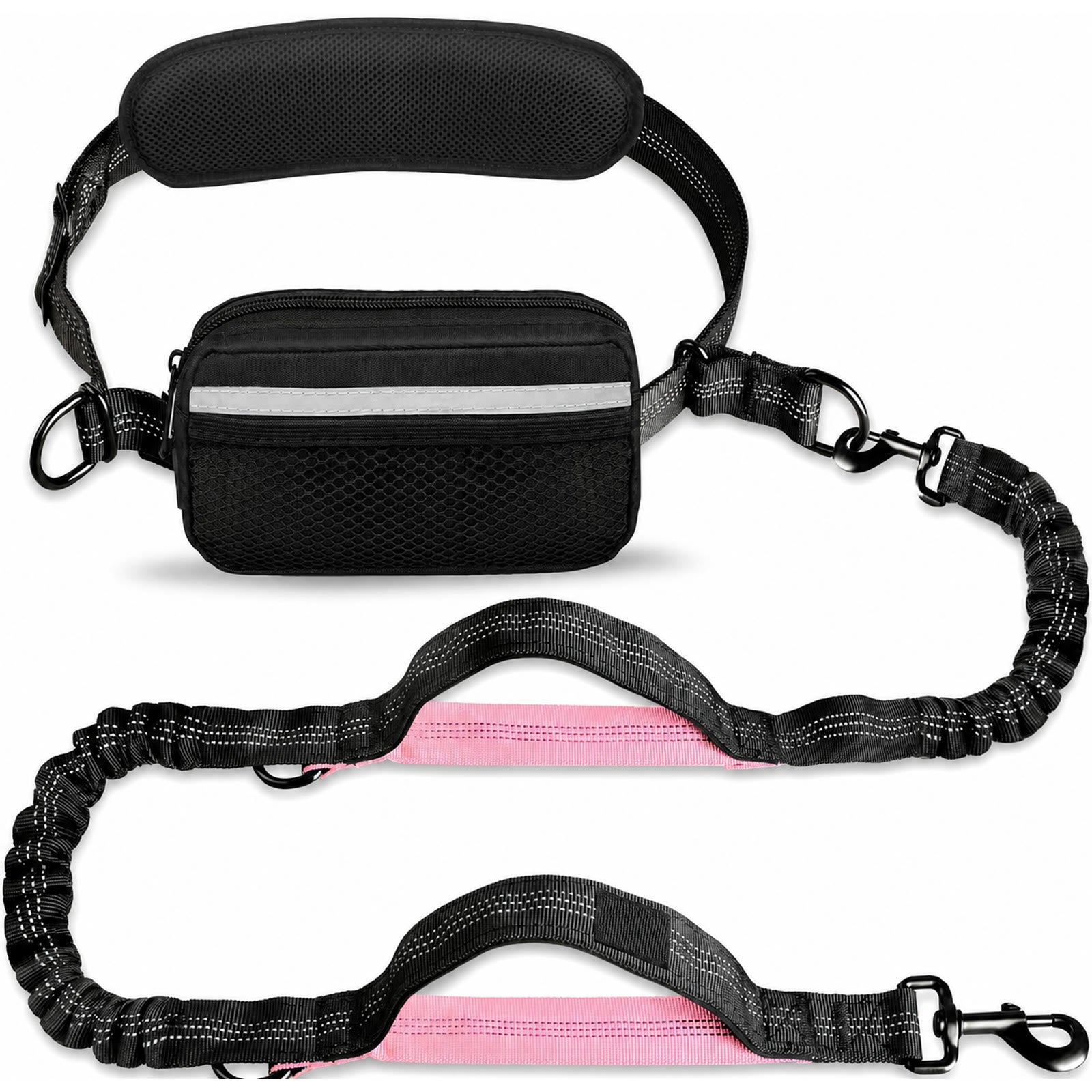 Wag Cabin TrailLoop pink and black hands-free dog leash on white background